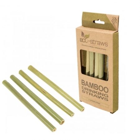 ECOSTRAWZ Zestaw 4x: Bambusowe wielorazowe słomki do picia 145mm + czyścik